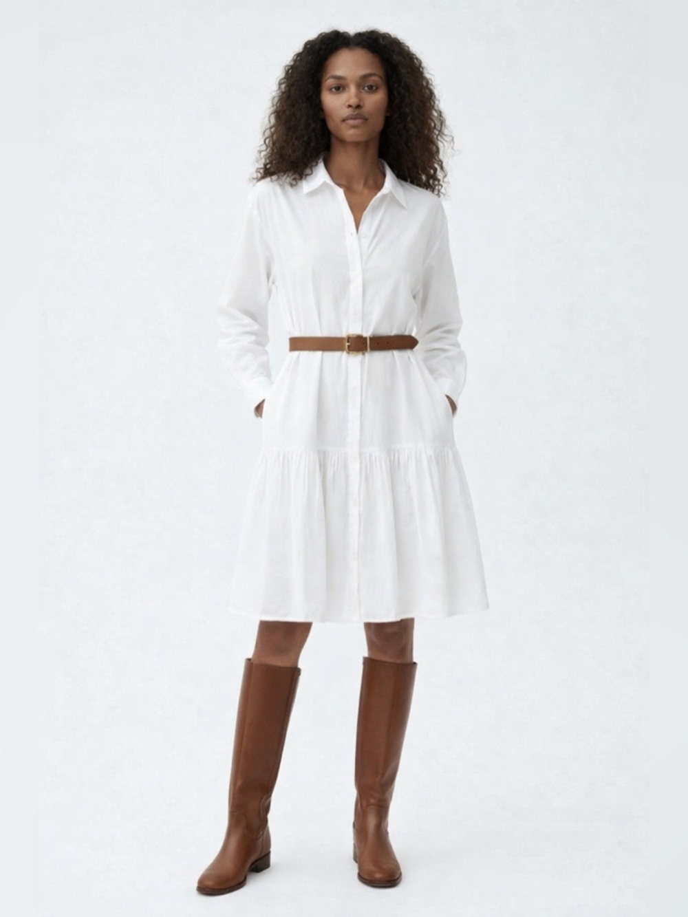 Kobi Halperin White Shirt Dress XXL Hidden Placket Pocket Midi